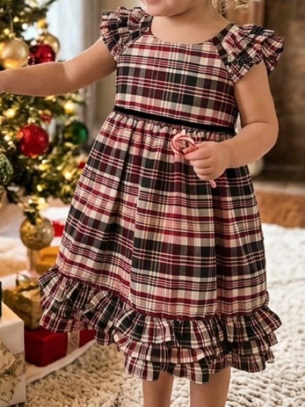 Laura Ashley London Plaid Ruffle Sleeve Dress Sz 3T NWT